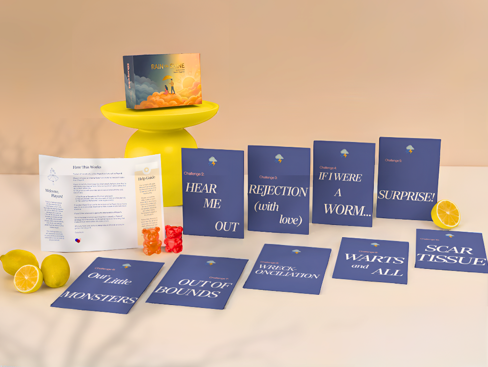 Collection of blue books and a yellow stand with lemons on a beige background